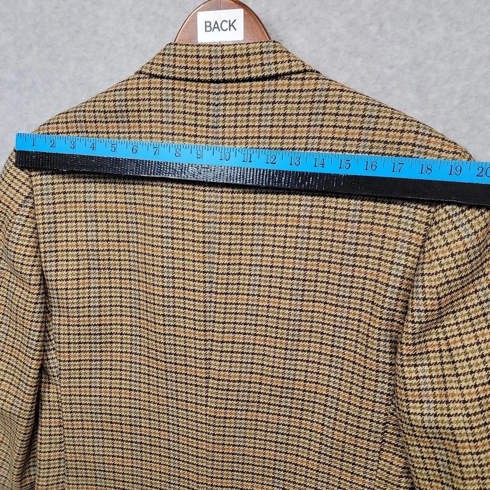 Vtg Lands End Sport Coat Blazer Jacket Men's 40L Tan Houndstooth Lambswool 90s